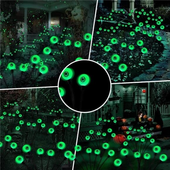 Halloween Decorations Outdoor Solar Scary Eyeball Lights, 2PACKS 12LED Green - Picture 4 of 8
